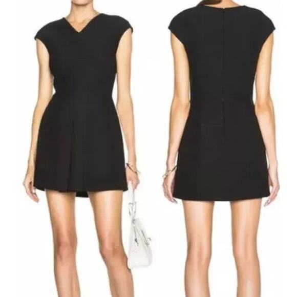 Vince Inverted Pleat V-Neck Mini Dress with Pockets Black Women's Size US 2 - Picture 1 of 5